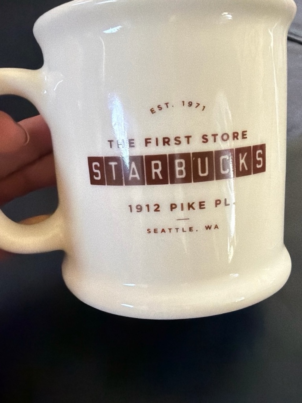 Starbucks Cream Ceramic 'The First Store' Logo Mug with Brown Print